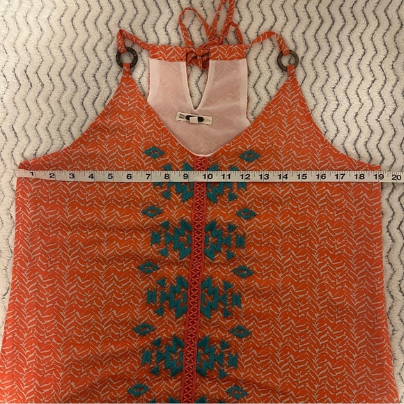 Miss Me Orange/white Embroidered Blue Aztec Hippie Lined Boho Summer Top Sz L - Picture 8 of 8
